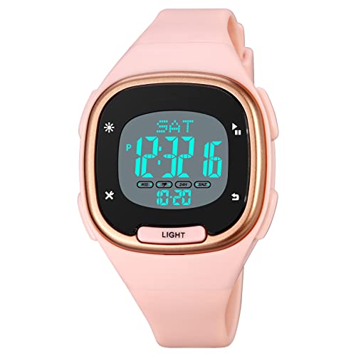 Relojes Digitales para Mujeres Moda Deporte al Aire Libre Impermeable Niñas Relojes con Banda de Silicona Cronómetro Reloj Despertador Calendario LED Multifunción Reloj de Pulsera para Mujer