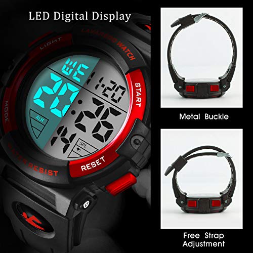 Relojes, Reloj Digital para Hombres, 50M Cronógrafo Impermeable para Exteriores Relojes Deportivos para Hombres con retroiluminación LED y Alarma Azul