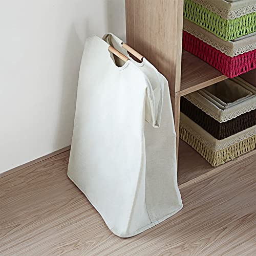 Relota Cesto Beige Gran 39×53×27 cm, Ropa Sucia Plegable Portátil con Mango de Madera, Puede Usar Dormitorios, Salas Estar, Habitaciones Niños, Baños, Viajes