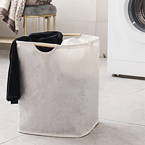 Relota Cesto Beige Gran 39×53×27 cm, Ropa Sucia Plegable Portátil con Mango de Madera, Puede Usar Dormitorios, Salas Estar, Habitaciones Niños, Baños, Viajes