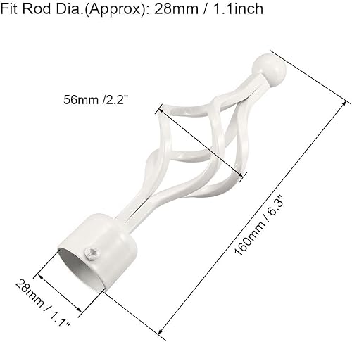 Remates for barra de cortina, remates for barra de cortina, extremo de tapa de hierro for poste de cortina de 28 mm, blanco, 160 mm x 56 mm, 4 unidades