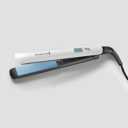 Remington Plancha de Pelo Shine Therapy, Aceite de Argán, Placas Flotantes Extralargas, Resultados Profesionales, Cabello Brillante, Cerámica Avanzada, 9 Temperaturas hasta 230°C, Digital, S8500