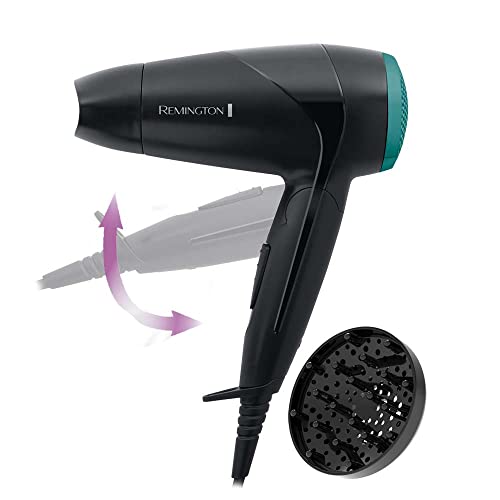 Remington Secador de Pelo Pequeño Compact, Secador de Viaje, Plegable, 2000 W, Concentrado, Difusor Compacto, 2 Temperaturas, 2 Velocidades, Rejilla Trasera Desmontable, Gancho Para Colgar, D1500