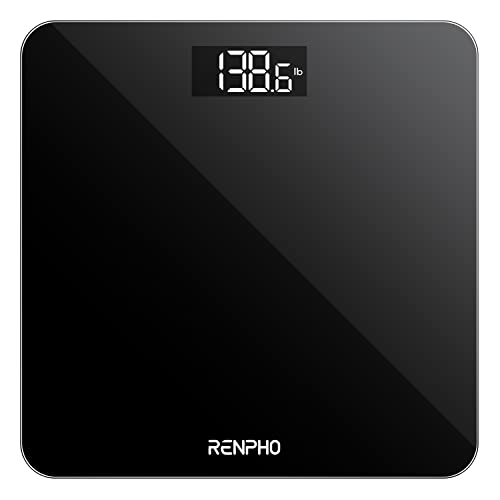 RENPHO Bascula de baño electrónica, Báscula digital de alta precisión con pantalla LED, de diseño fino, peso máximo de 180 kg y 50 gr de precisión, Negro