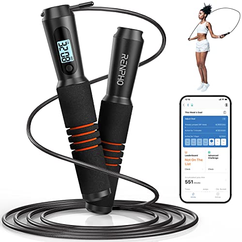 RENPHO Cuerda para Saltar, Fitness Skipping Rope con análisis de datos de la aplicación, Workout Jump Ropes para gimnasio en casa, cuerda para ejercicio para hombres, mujeres, niños, niñas