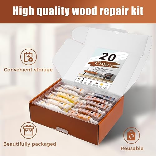 Reparador Arañazos Madera, 41 piezas para suelos laminados Rellenos de madera, Masilla de madera, Marcadores de retoque, Restaurar cualquier rasguño de madera, Grietas, Agujero para piso, Gabinete