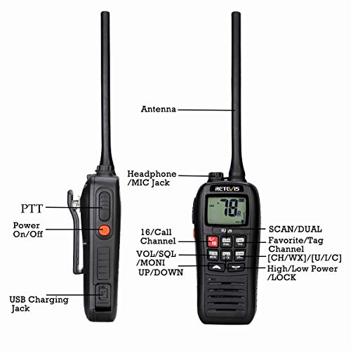 Retevis RA26 Marine Walkie Talkie, IP67 Impermeable Flotante, 88 Canales VHF, Escaneo de Monitor, Dual/Tri-Watch, Carga USB, Adecuado para Radio Internacional, Marina Radio de 2 Vías (1 Pieza)