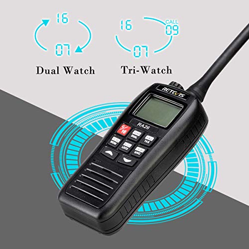 Retevis RA26 Marine Walkie Talkie, IP67 Impermeable Flotante, 88 Canales VHF, Escaneo de Monitor, Dual/Tri-Watch, Carga USB, Adecuado para Radio Internacional, Marina Radio de 2 Vías (1 Pieza)