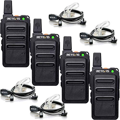 Retevis RT619 Walkie Talkie Profesional, PMR446 sin Licencia 16 Canales, VOX 50CTCSS/210DCS, Walkie Recargable, Mini Walkie Talkie con Auriculars para Familia Gifts, Restaurantes (Negro, 2 Par)