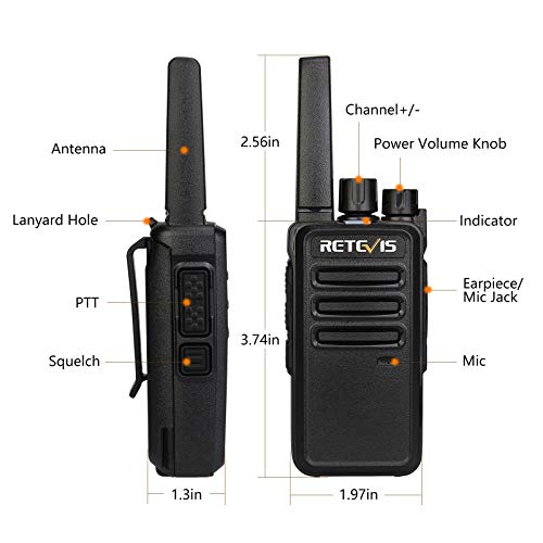 Retevis RT668 Walkie Talkie con Auriculares, Licencia Libre PMR446, Walkie Talkie Largo Alcance Recargable, Portátil Walkie Talkie para Seguridad, Restaurante y Hotel (Negro, 6 Piezas)