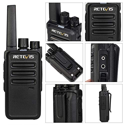 Retevis RT668 Walkie Talkie con Auriculares, Licencia Libre PMR446, Walkie Talkie Largo Alcance Recargable, Portátil Walkie Talkie para Seguridad, Restaurante y Hotel (Negro, 6 Piezas)