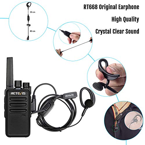 Retevis RT668 Walkie Talkie con Auriculares, Licencia Libre PMR446, Walkie Talkie Largo Alcance Recargable, Portátil Walkie Talkie para Seguridad, Restaurante y Hotel (Negro, 6 Piezas)