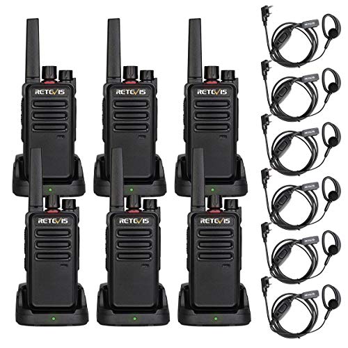 Retevis RT668 Walkie Talkie con Auriculares, Licencia Libre PMR446, Walkie Talkie Largo Alcance Recargable, Portátil Walkie Talkie para Seguridad, Restaurante y Hotel (Negro, 6 Piezas)