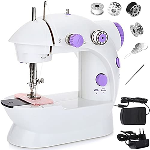 Retoo Mini máquina de coser eléctrica de 230 V con 2 velocidades y pedal de pie, kit de costura automático con 2 bobinas de hilo, 2 baquetones vacíos y aguja de repuesto