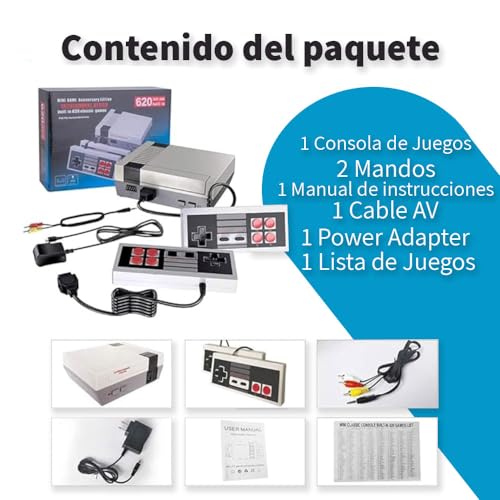 Retro Classic Consola Retro De Juegos Clásicos Vintage 620 Juegos Mini Consola de Juegos Retro para Niños y Adultos Salida AV +2 Mandos a Distancia. Con HDMI Incluido