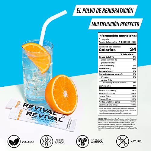 Revival Bebida Isotónica Polvos Electrolitos - Potente Suplemento Multivitamínico, Sales Minerales Para Deporte y Hidratación - Frutas de Verano 6 Paquete