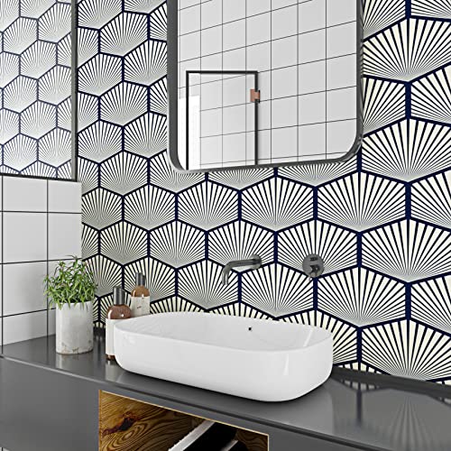 ReWallpaper Papel Pintado Pared Azul Turquesa y Dorado Claro Papel Vinilo Adhesivo Muebles Geometrico 44.5CM×3M Vinilico Papel Adhesivo Pared Dormitorio Moderno Papel Pintado Autoadhesivo Para Baño