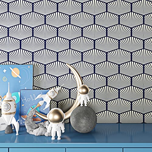 ReWallpaper Papel Pintado Pared Azul Turquesa y Dorado Claro Papel Vinilo Adhesivo Muebles Geometrico 44.5CM×3M Vinilico Papel Adhesivo Pared Dormitorio Moderno Papel Pintado Autoadhesivo Para Baño