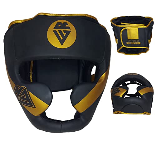 REWON Casco de Boxeo - Protector de Cabeza Boxeo Completo, Cascos Boxing MMA Kickboxing Helmet Combate Grappling Taekwondo Karate Headguard Entrenamiento Hombre Mujere (Dorado, Medium)