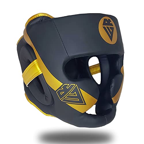 REWON Casco de Boxeo - Protector de Cabeza Boxeo Completo, Cascos Boxing MMA Kickboxing Helmet Combate Grappling Taekwondo Karate Headguard Entrenamiento Hombre Mujere (Dorado, Medium)