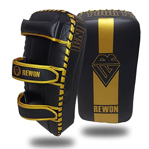 Rewon Gear Thai Pads Paos Muay Thai Kick Boxing Training, Almohadilla Brazo Curvada, Protector Patada Impacto, Almohadilla Boxeo para MMA Sparring, Artes Marciales, Entrenamiento Taekwondo