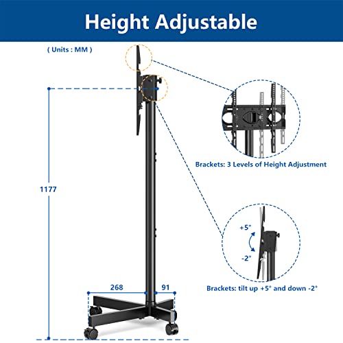 RFIVER Soporte TV Pie Ruedas para Television de 23-55 Pulgadas de Plasma/LCD/LED,Carro de TV Universal Soporte TV Suelo Móvil con Altura Ajustable de hasta 35 kg.Máx VESA 400x400 mm