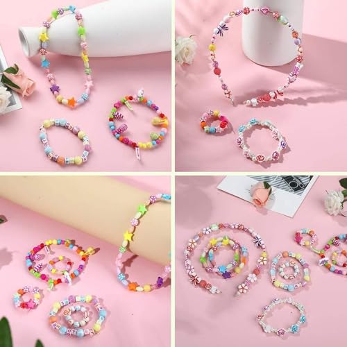 RHQFDM Fabricación de pulseras de cuentas de colores para niños joyas de cuentas de hilo bricolaje pulseras de cuentas de regalo para niños pulseras de cuentas de color