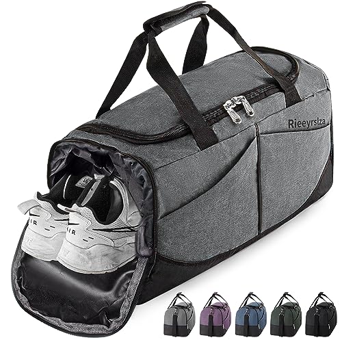 Rieeyrslza Bolsa de Deporte 40L Bolsa Deporte Gimnasio Bolsa Gimnasio de Viaje con Compartimento Impermeable Plegable Hombre Bolsas Gimnasio Bolsa de Viaje para Viajes Deporte Fitness(Gris o2)