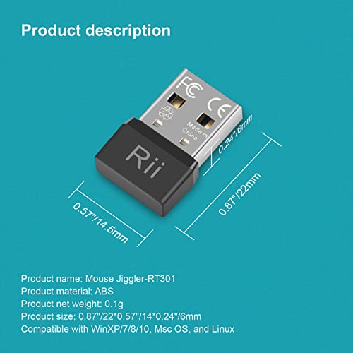 Rii USB Mouse Jiggler. Simulador automático que Mantiene el Ordenador Portátil Despierto y Simula el Movimiento del ratón para Evitar Inactividad