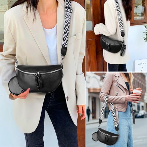 Riñonera Mujer, Riñoneras Moda, Riñonera para Mujer y Hombre, Negro Bolso para Movil Mujer con Monedero Desmontable Bolsos Bandolera Mujer Pequeño con Correa Ancha Ajustable y ExtraíBle