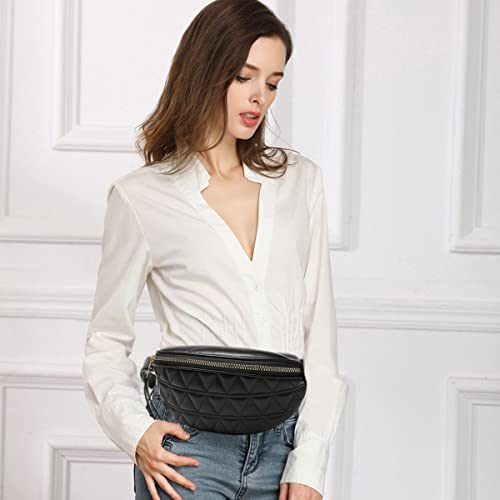 Riñoneras para Mujer Impermeable, Fanny Bag Waist Pack Ajustable Bolso de Cintura de Moda Cuero PU para Viaje Trabajo Fiesta (Negro)