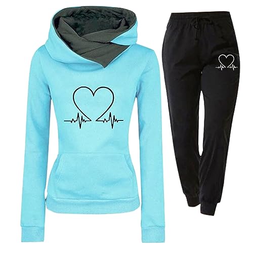 riou 2023 Chándal Mujer Completo Invierno Original, Divertido Estampado Conjunto Ropa de Deportivo 2 Piezas Sudadera con Capucha Manga Larga y Pantalón Jogger para Fitness Jogging S-XXL