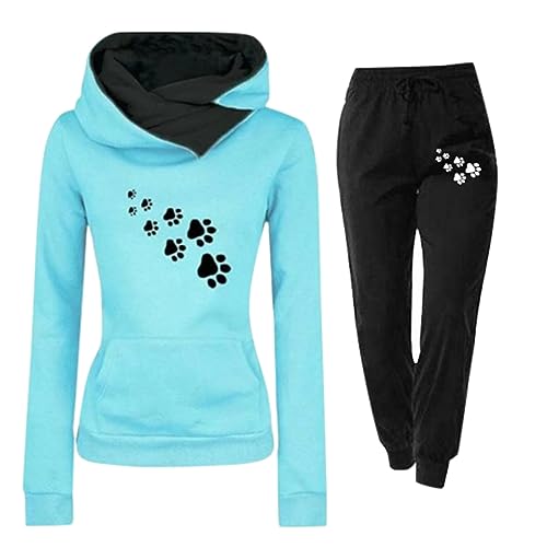 riou 2023 Chándal Mujer Completo Invierno Original, Divertido Estampado Conjunto Ropa de Deportivo 2 Piezas Sudadera con Capucha Manga Larga y Pantalón Jogger para Fitness Jogging S-XXL