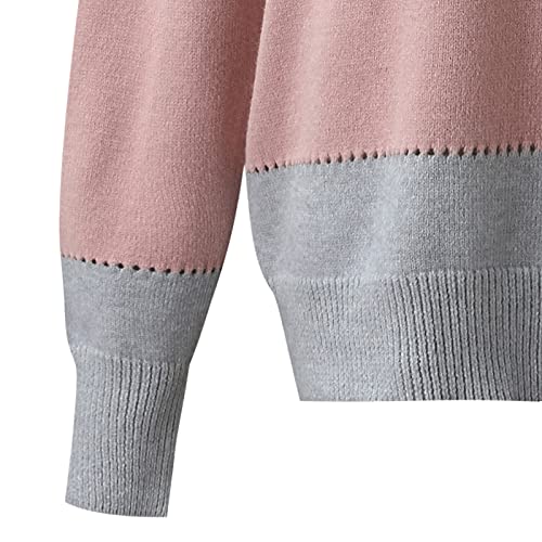 riou 2023 Jersey Mujer Invierno Original Cuello Redondo Rayas Suéter Prendas de Punto Manga Larga Cálido Sweater Adolescente Niña Tops Cómodo Elegante Tejido Blusas para Navidad/Diario