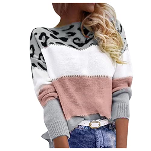 riou 2023 Jersey Mujer Invierno Original Cuello Redondo Rayas Suéter Prendas de Punto Manga Larga Cálido Sweater Adolescente Niña Tops Cómodo Elegante Tejido Blusas para Navidad/Diario