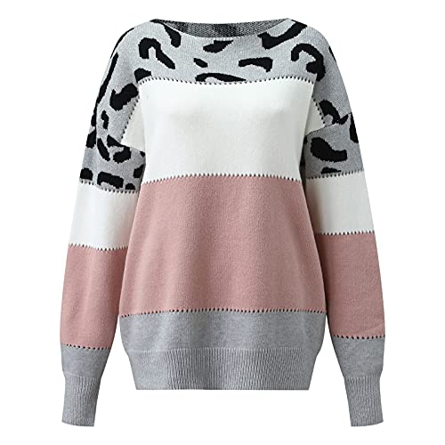 riou 2023 Jersey Mujer Invierno Original Cuello Redondo Rayas Suéter Prendas de Punto Manga Larga Cálido Sweater Adolescente Niña Tops Cómodo Elegante Tejido Blusas para Navidad/Diario