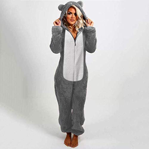 riou 2023 Pijama Invierno Mujer, Enteros Monos Talla Grande Empalme Jumpsuits Onesies Sleepwear Romper Manga Larga Cuello V Suave y Confortable Invierno Fiesta Ropa de Dormir