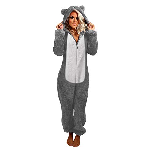 riou 2023 Pijama Invierno Mujer, Enteros Monos Talla Grande Empalme Jumpsuits Onesies Sleepwear Romper Manga Larga Cuello V Suave y Confortable Invierno Fiesta Ropa de Dormir