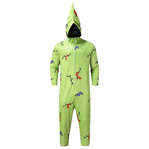 riou 2023 Pijama Navidad Pareja Mujer Hombre Pesadilla Antes de Navidad Insectos y Pijamas con Cremallera de Aguja Monos Jumpsuits Onesies Sleepwear Manga Larga Fiesta Ropa de Dormir