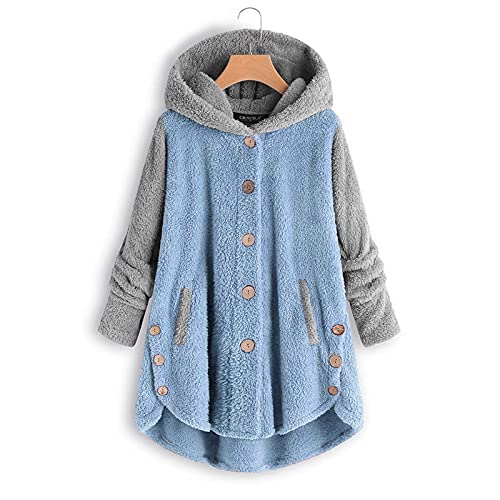 riou Abrigos Largo con Capucha para Mujer Suéter Empalme Otoño Invierno Sudadera de Manga Larga Chaqueta Caliente Felpa Outerwear con Botón