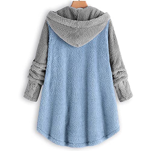 riou Abrigos Largo con Capucha para Mujer Suéter Empalme Otoño Invierno Sudadera de Manga Larga Chaqueta Caliente Felpa Outerwear con Botón