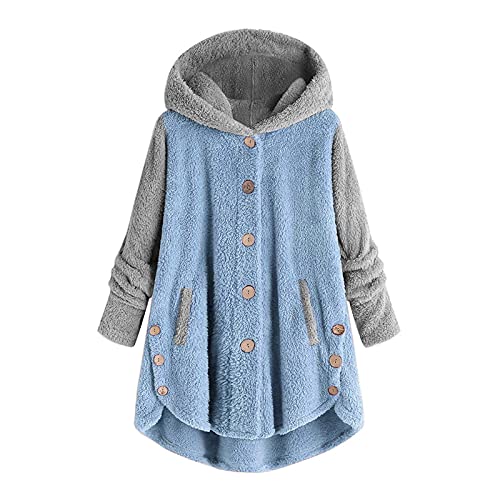 riou Abrigos Largo con Capucha para Mujer Suéter Empalme Otoño Invierno Sudadera de Manga Larga Chaqueta Caliente Felpa Outerwear con Botón