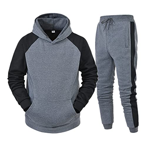 riou Chandal Hombre Completo Invierno, Costura Cremallera Ropa de Deportivo Color Sólido Sudadera con Capucha y Pantalón Bolsillos 2 Piezas Abrigo Chaqueta Hoodie Jersey Talla Grande Correr