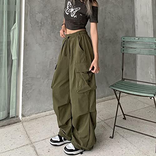 riou Pantalones Cargo Mujer Hip Hop Moda Retro Pantalones de Pierna Ancha Pantalón de Trabajo Elástico Suelto Multibolsillos Pantalón Largo Casuales Comodos Pantalones Deportivos Talla Grande