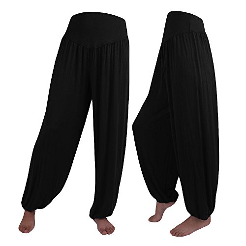 riou Pantalones de Yoga Sueltos Mujer algodón Suave y elástico Pantalones Deportivos de Danza Color sólido Harem Boho Hippy Pantalon Chic