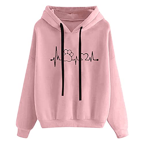 riou Sudadera con Capucha para Mujer Otoño Invierno Casual Deportes Moda Manga Larga Impresa Superior Suave Cálido Pullover con Bolsillo Sólida y Cómoda Blusa Abrigo