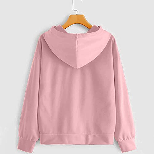 riou Sudadera con Capucha para Mujer Otoño Invierno Casual Deportes Moda Manga Larga Impresa Superior Suave Cálido Pullover con Bolsillo Sólida y Cómoda Blusa Abrigo