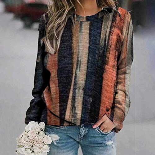 riou Sudadera Mujer Baratas sin Capucha Moda Suelto Suelta Abrigo de Otoño Tops Vintage Cuello Redondo Manga Larga Ligero y cómodo Suave Sudadera con Bolsillos Señoras