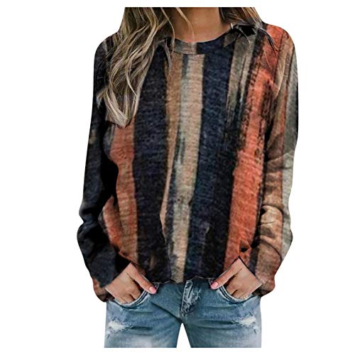 riou Sudadera Mujer Baratas sin Capucha Moda Suelto Suelta Abrigo de Otoño Tops Vintage Cuello Redondo Manga Larga Ligero y cómodo Suave Sudadera con Bolsillos Señoras