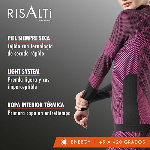 RISALTI Camiseta Termica Mujer Cuello Alto Energy - Camiseta Cuello Alto Mujer Elástica y Transpirable, Ropa Interior Mujer, Camiseta Interior Mujer Sin Costuras - Made in Italy